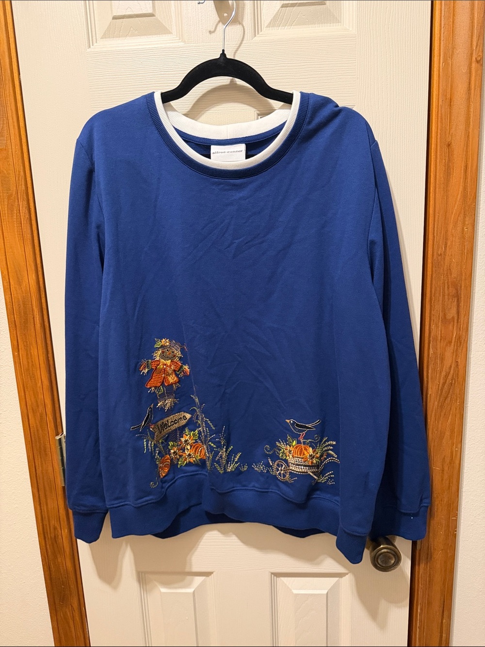 Alfred Dunner Women’s XL Blue Embroidered Fall Crewneck Sweater